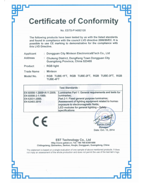  Certificato del tubo RGB. 